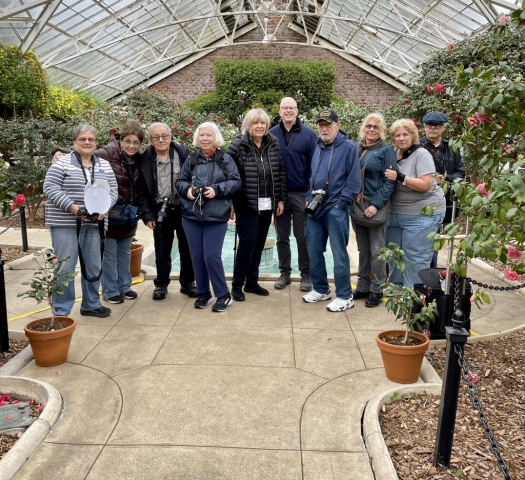 Group Photo of 10 Members of the Camera Club Inside the Camellia Green House at Planting Fields Aboretum